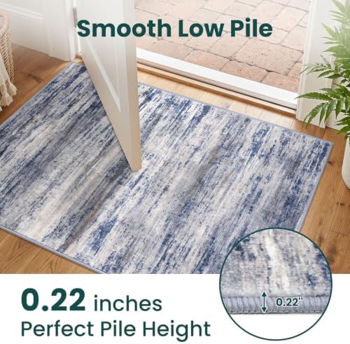 KOZYFLY Modern Wide Hallway Runner Rug 3x16 Washable Rug Runner Grey Blue - Image 5