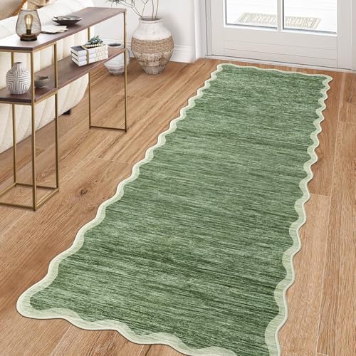 GarveeHome Scalloped Washable Runner Rug 2x6 Runner Abstract Modern Green - Image 3
