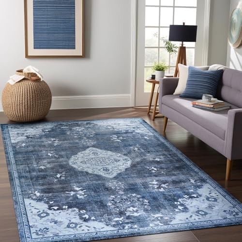 Non Slip Area Rugs 4x6 Boho Medallion Floral Non Skid Rubber Backing Easy Silk - Image 6