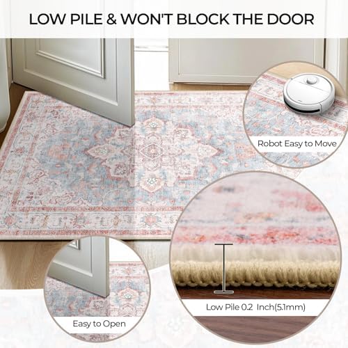 CAPALOCA 2x3 Washable Nursery Girls Low Pile Area Rug Pink Blue - Image 4