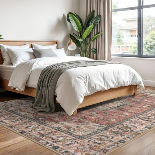 KUTA Vintage Living Room Rug 6x9 Terracotta Pink Washable Large Area Rugs - Image 4