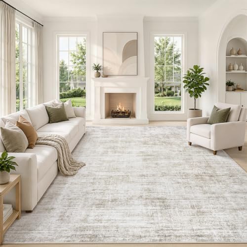 9x12 Area Rugs for Living Room Washable Rug Neutral Abstract Brown Carpet by Yidanamy
