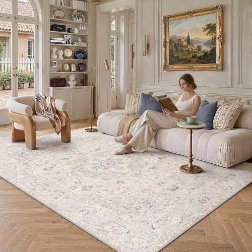6x9 Beige Apricot Area Rug Vintage Carpet - Image 2