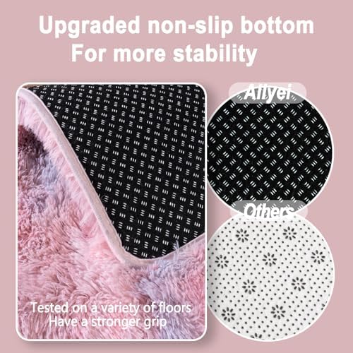 Soft Runner Rugs for Bedroom Hallways, 2x4 Abstract Pink Fluffy Shag Throw Area - Image 5