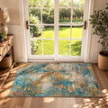 Small Washable Area Rug 2x3, Soft Non Slip Entryway Rug, Teal/Orange by ROOMISLAND