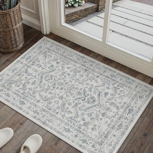PureCozy Blue Entryway Area Rug 2x3 Vintage Neutral by PureCozy