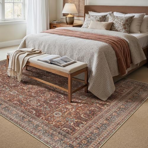 HUGEAR 5x7 Brick Red Vintage Distressed Washable Area Rug - Image 3