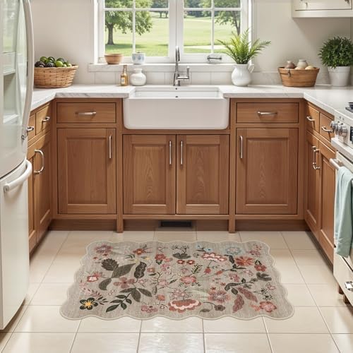 2x3 Small Area Rug for Entryway: Washable Soft Floral Scalloped Rug Brown - Image 2