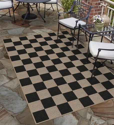 Rugalia Easy Jute Checkered Area Rug, 4x6 Black Small Outdoor Patio Rug - Image 6