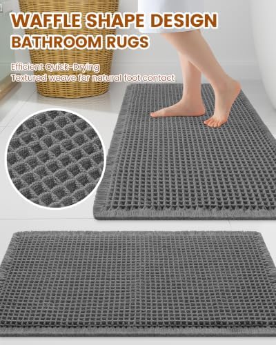 Smiry Waffle Bath Mat 72X24, Extra Soft Absorbent Bathroom Rugs, Dark Grey - Image 3