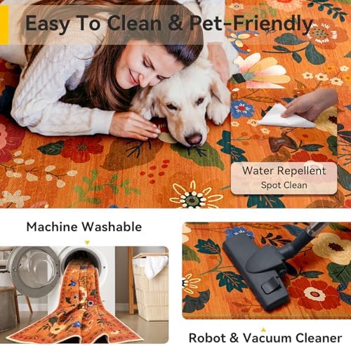 RELEANY Floral Washable 6x9 Area Rugs BurntOrange - Image 4