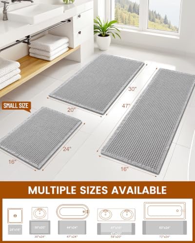 Smiry Waffle Bath Mat 72X24, Extra Soft Absorbent Bathroom Rugs, Light Grey - Image 2