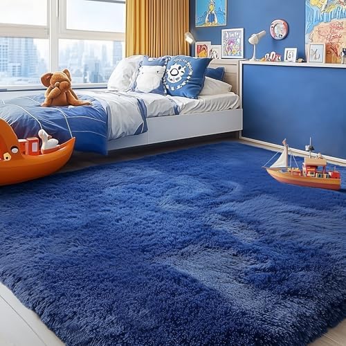 Navy Blue Rug 5x8 Ft, Fluffy Rugs - Image 5