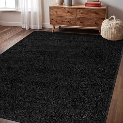Area Rug 5x7 Black Washable Indoor Rug Solid Non Slip Easy to Clean Non - Image 7