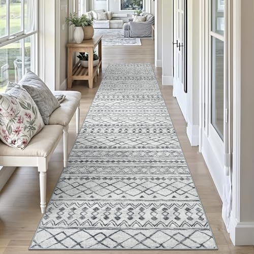 KUTA Moroccan Boho Geometric Washable Runner Rug 2.6x10 Grey Vintage - Image 4