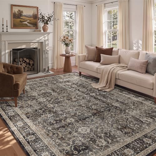 Washable Area Rug 7'x9' Living Room, Vintage MCM by Jainmy