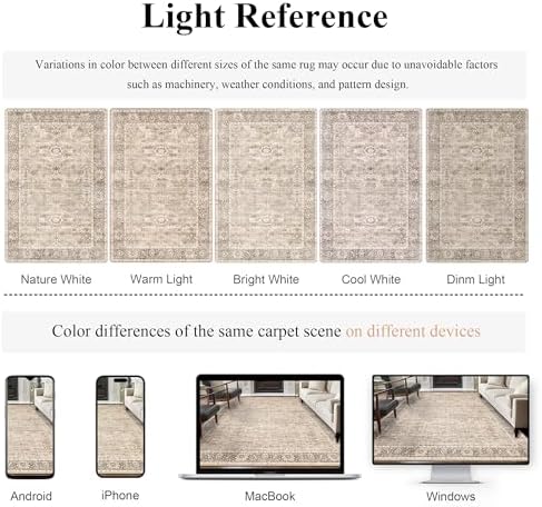 Zeeinx 8x10 Washable Area Rug Beige Netural Rug - Image 4