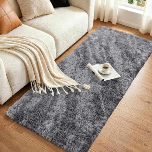 Noahas 2x10 Grey Fluffy Soft Runner Rug Non-Slip - Image 3