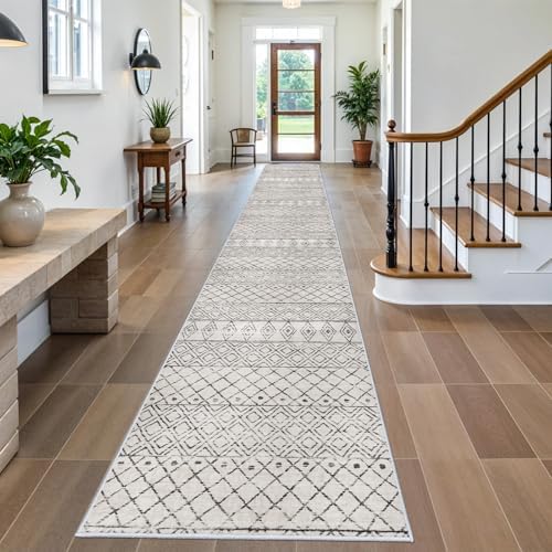 3x20 Washable Extra Long Runner:Hallway Runner Rug Geometric Grey - Image 2