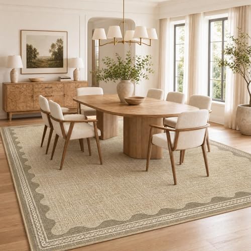 GarveeHome Scalloped Tan Washable Rugs 10x13 Rug - Image 3