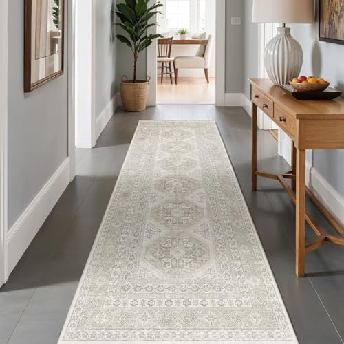 Ksrau 3x10 Runner Rug Washable Vintage: Non Slip Hallway Runners Beige by Ksrau