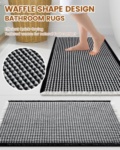 Smiry Waffle Bath Mat 47X24, Soft Absorbent Bathroom Rugs - Image 3