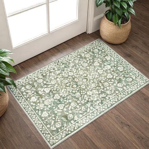 Vintage Washable Entryway Rug 2x3 Small Area Rug Non Slip Door Mat by SILOLOOM