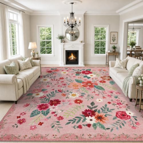 JOLLYVOGUE Floral Area Rug 10x14, Washable Rug by JOLLYVOGUE