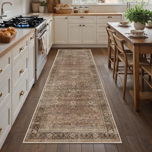 Schweek 2.6x8 Hallway Runner Rug Washable Vintage Neutral Runners Brown by Schweek