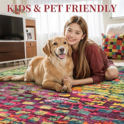 Colorful Abstract 4x6 Washable Rug, Modern Non Slip Rugs - Image 6