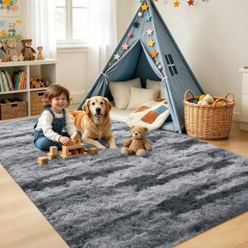 Noahas 6x9 Large Grey Fluffy Soft Area Rug Non-Slip - Image 4