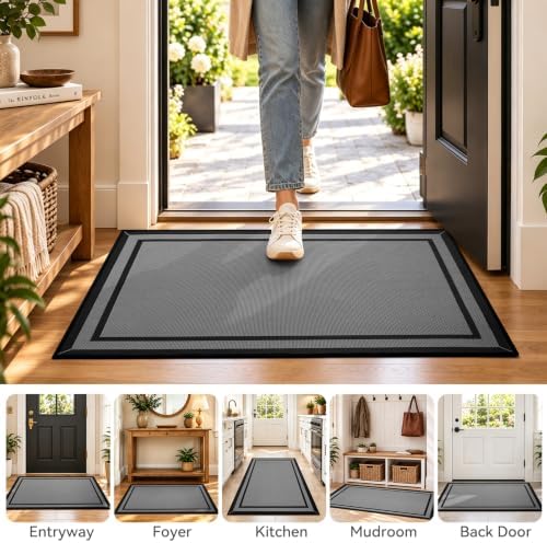 Indoor Door Mat Thin Low Profile Entryway Mats Grey 17"x30" - Image 7