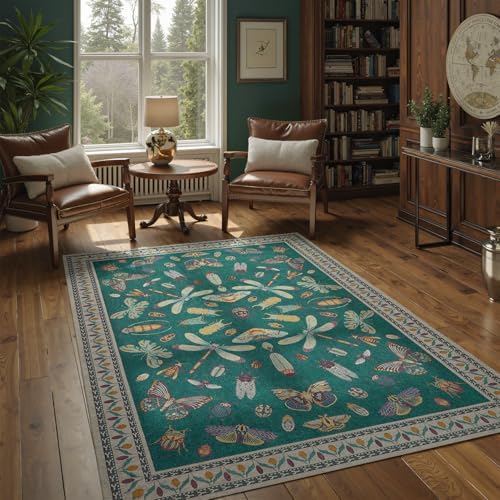 DCX 5x7 Washable Bug Rug for Living Room, Soft Low Pile Rug, Deep Teal - Image 3