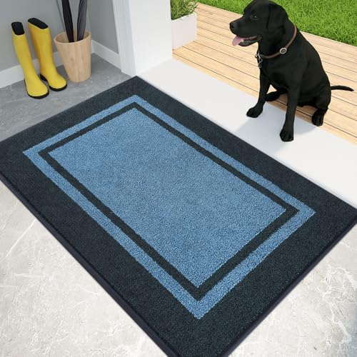 PURRUGS Dirt Trapping Indoor Door Mat, Light Blue & Navy by PURRUGS