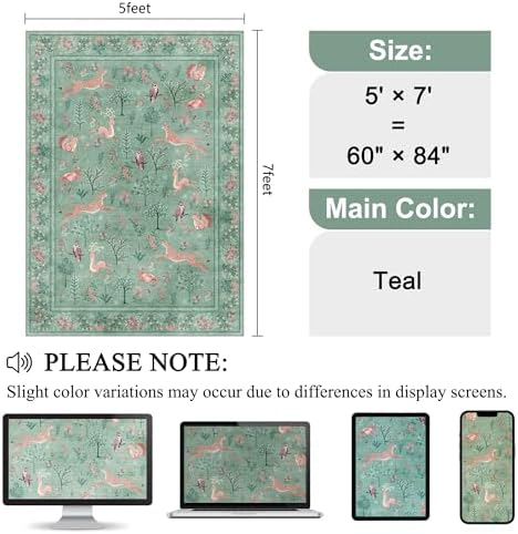 DUKINO 5x7 Area Rugs, Washable Animal Rug - Image 2