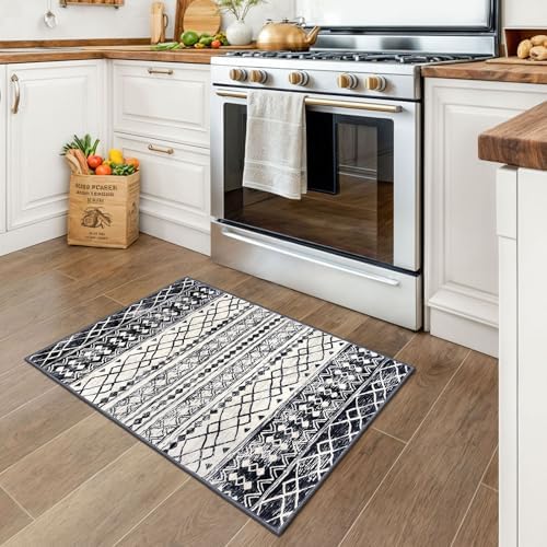 KUTA Boho Geometric Area Rugs 2x3 Black Navy Blue Entryway Rug - Image 4