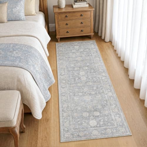 2x6 Blue Neutral Kitchen Hallway Vintage Runner Rug - Image 3