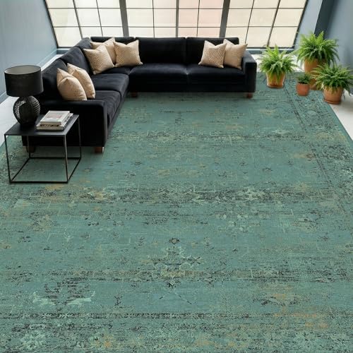 Turquoise 9x12 Washable Large Area Rugs by TALANOVA