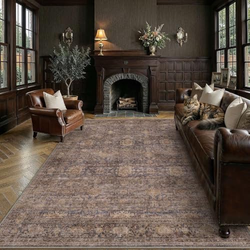 HUGEAR Blue Brown Washable 8x10 Area Rugs by HUGEAR