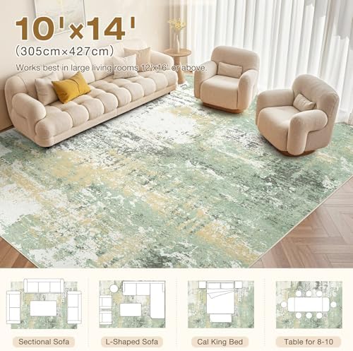 Area Rug Living Room-10X14 Abstract Washable Rug Green - Image 6