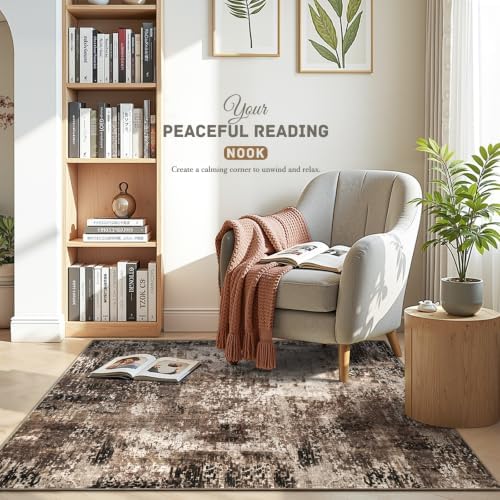 Entryway Rug 3x4 Brown Bedroom Area Rug Washable Non Slip Abstract Boho Rugs - Image 2