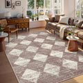 Lahome Checkered 6x9 Area Rug Beige Machine Washable Non Slip Living Room by Lahome