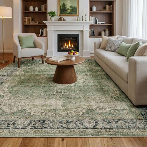 FMFUNCTEX 6x9 Washable Green Neutral Vintage Large Area Rug by Fmfunctex