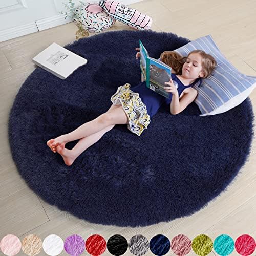 Amdrebio Dark Navy Blue Round Rug 4Ft by Amdrebio