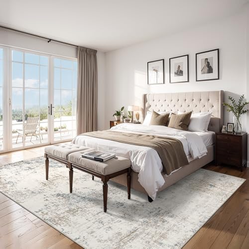 10x12 Area Rug Living Room: Modern Abstract Washable Carpet Beige - Image 2