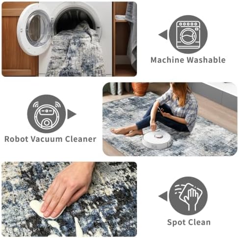Machine Washable Runner Rugs 3x9 Modern Abstract Rug Midnight Sky - Image 4