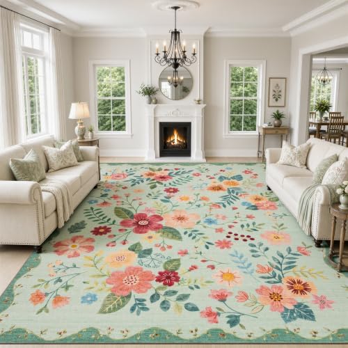 JOLLYVOGUE Floral Area Rug 9x12, Washable Rug by JOLLYVOGUE