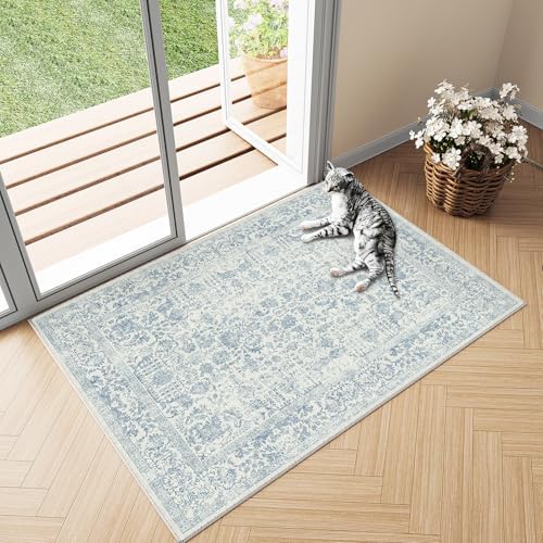 PureCozy Blue Entryway Area Rug 2x3 Vintage Floral - Image 5