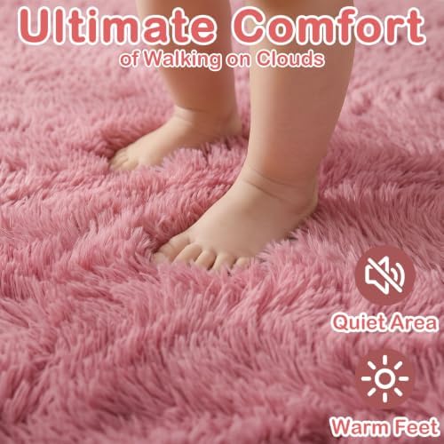 Blush Pink Fluffy Shag Area Rugs - Image 3