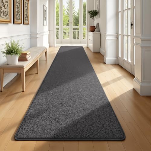 Runner Rug for Hallway, 2x10 Dark Grey Washable Non Slip Runner Rug by Unknown